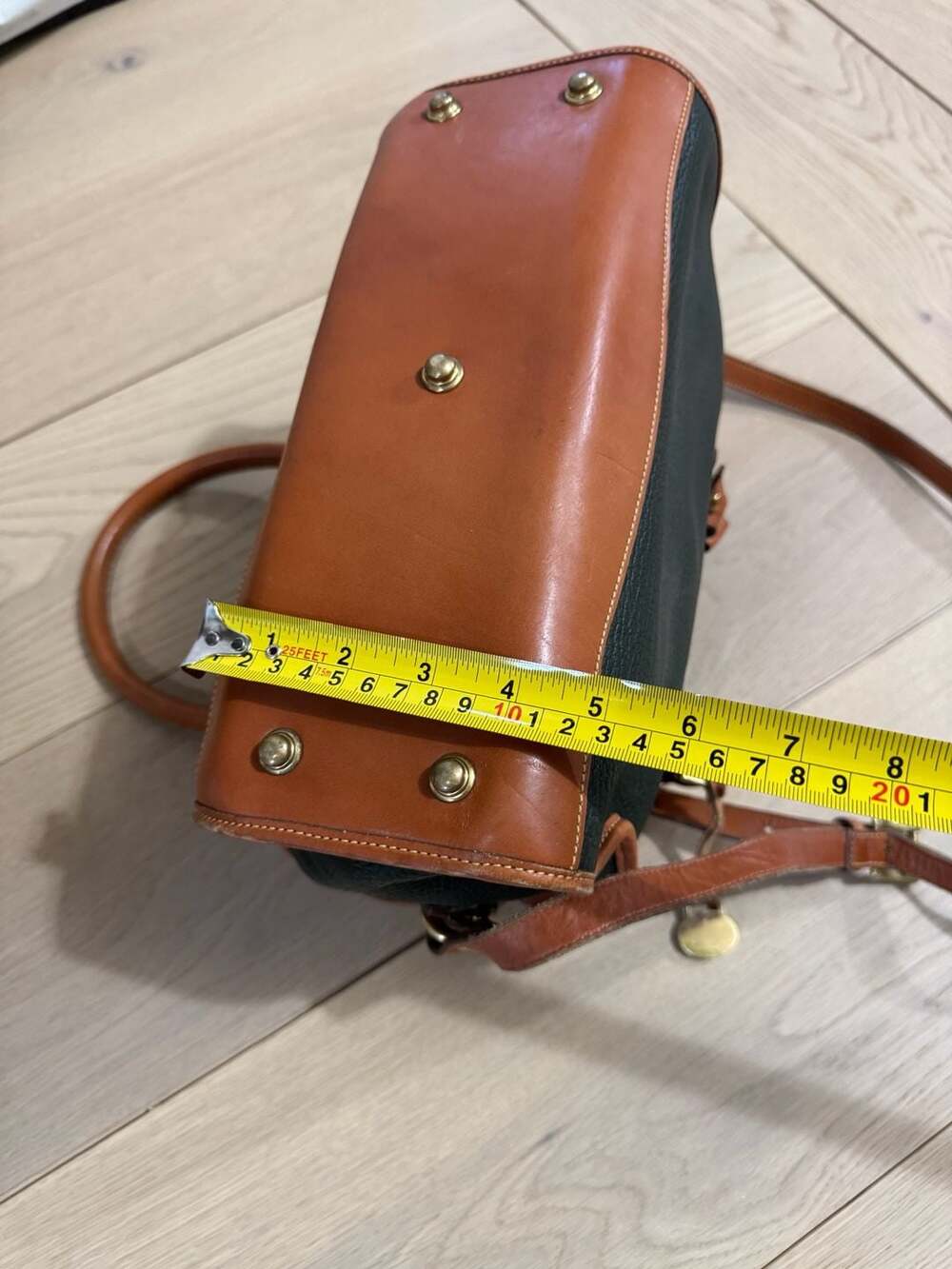 Vintage Dooney & Bourke All-Weather Leather Satchel Bag Green and Tan - Picture 12 of 15